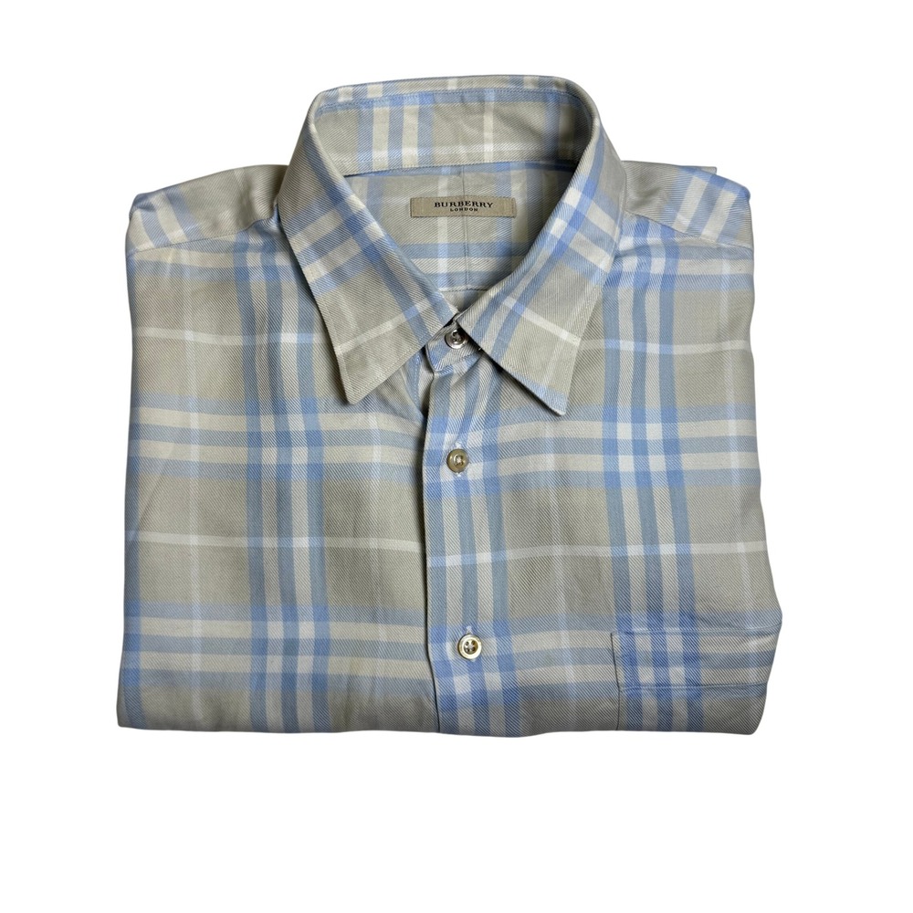 Burberry London Button Down Shirt L Blue Nova Check Plaid Long Sleeve Preppy